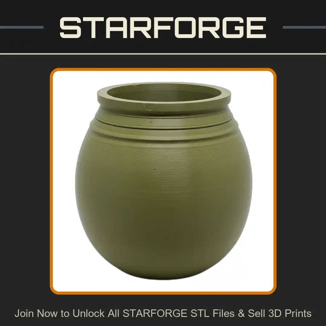 Rounded Ceramic Pot Smooth Surface Ribbed Top Design Planter Plant Pot - 3D Printable STL File