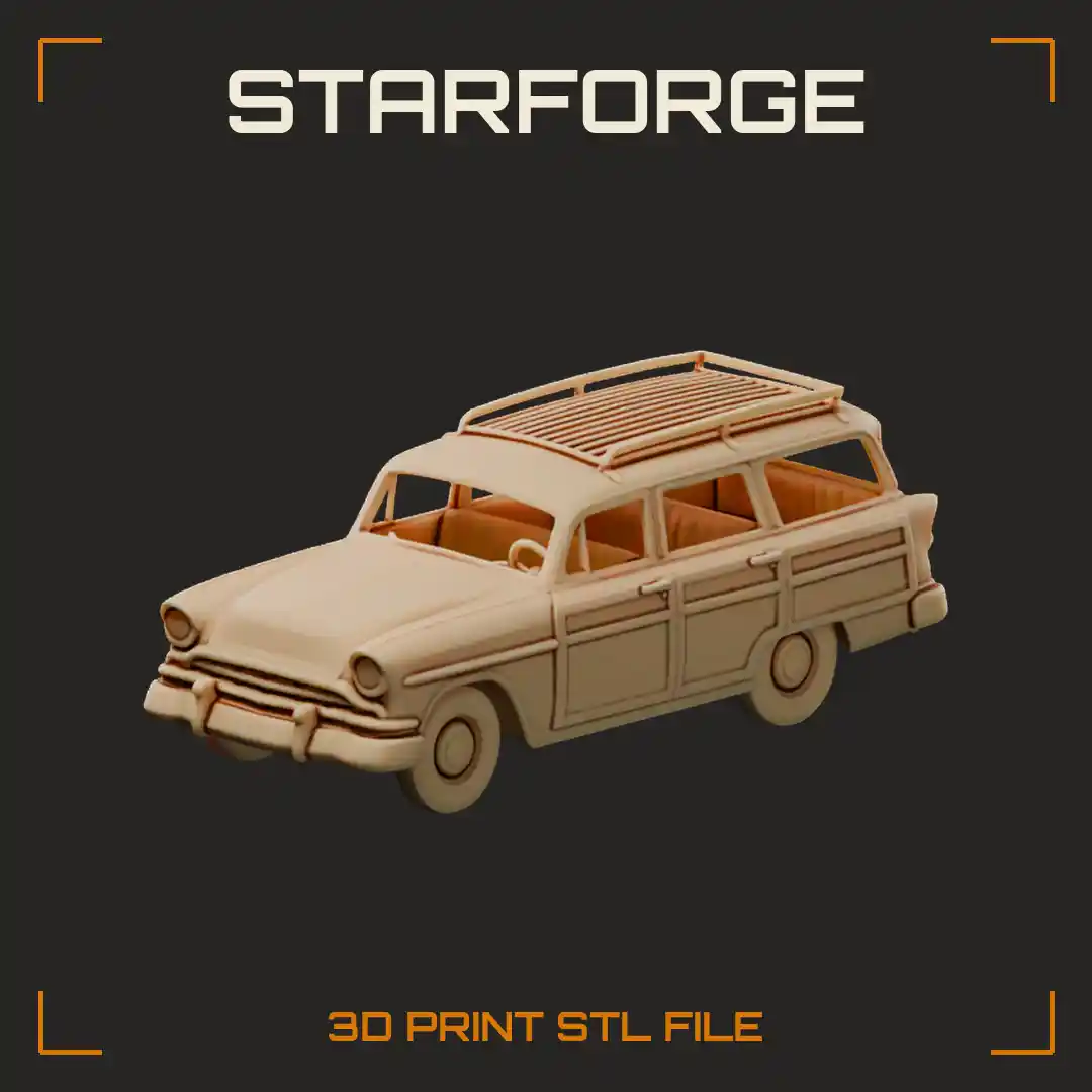 Rounded Station Wagon With Wood Framed Sides Chrome Grille And Whitewall Tires