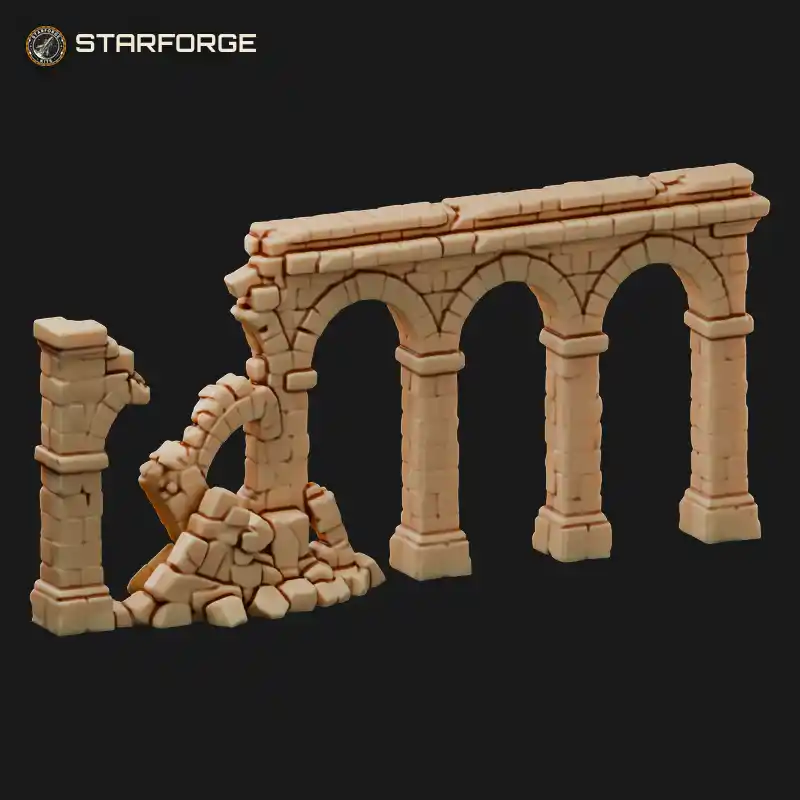 Ruined Aqueduct with Collapsed Arch Broken Channel and Fallen Stone Blocks