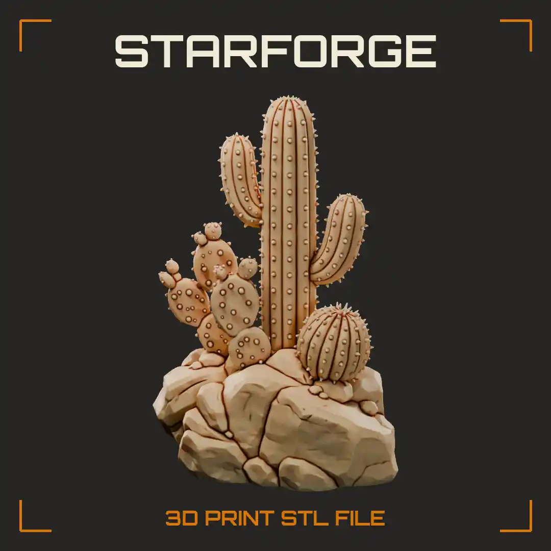 Saguaro Cactus Cluster with Ribbed Arms on a Desert Rock Base