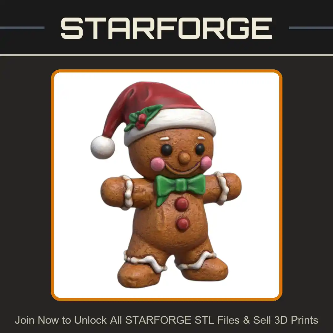 Santa-Themed Gingerbread Man with Bow and Buttons for Christmas Decor - 3D Printable STL File