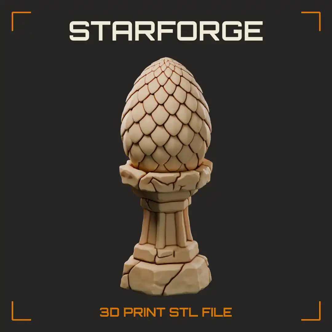 Scaled Dragon Egg on Carved Stone Pedestal with Clawed Supports