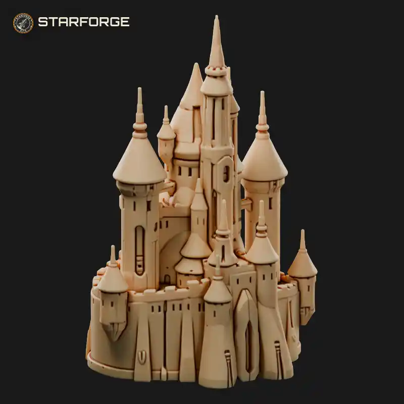 Sci Fi Castle with Round Turrets Armored Battlements Blast Gate and Antenna Masts
