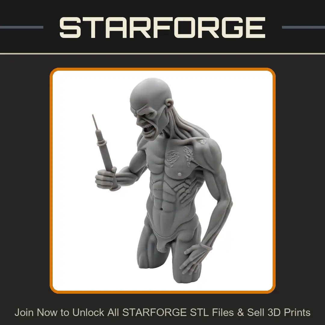 Screaming Bald Mutant Humanoid Syringe Injector Muscular Emaciated Tendons Growths - 3D Printable STL File