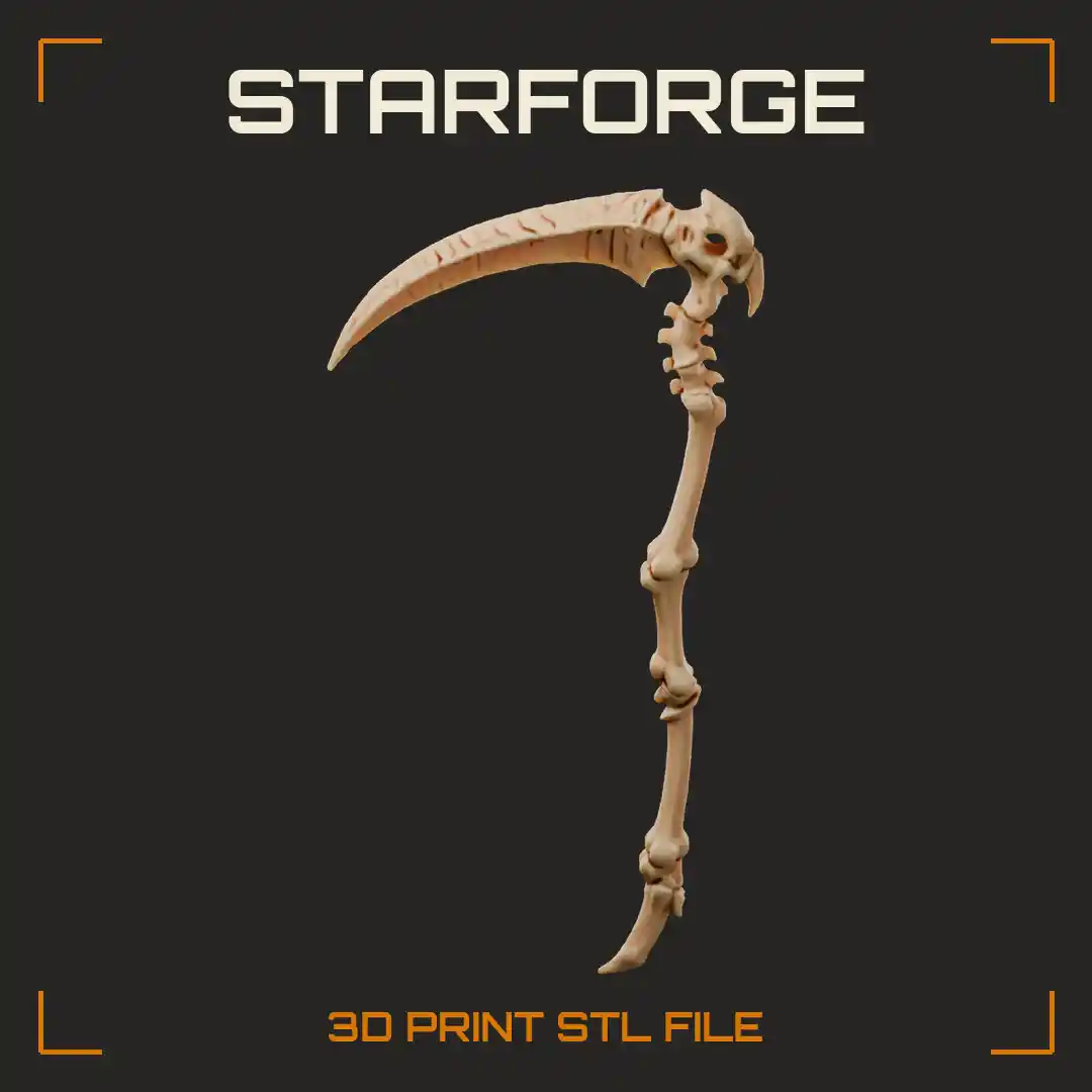 Scythe with Long Curved Blade Bone Segmented Handle Grip and Iron Collar