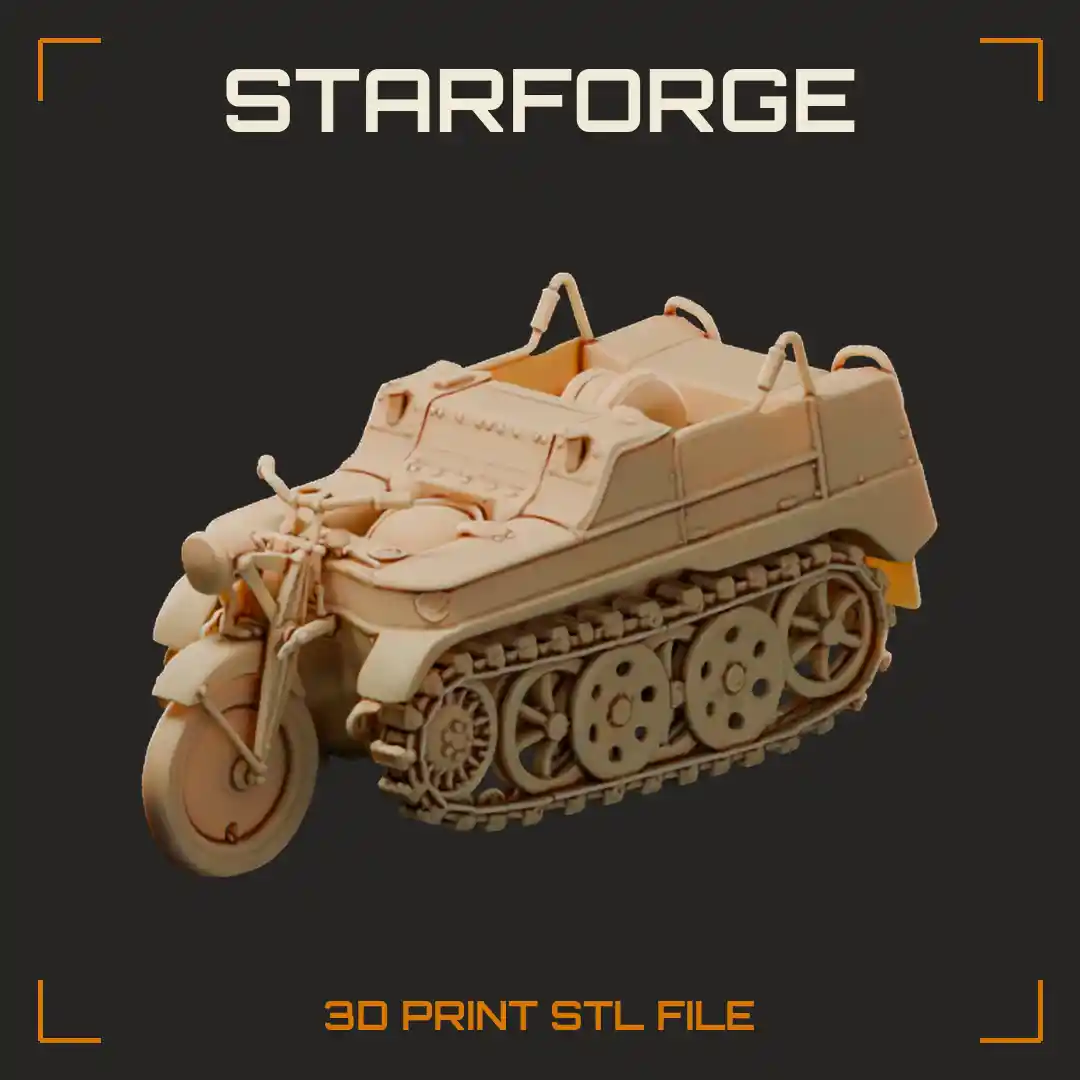 SdKfz 2 Kettenkrad Half-Track Motorcycle with Front Fork Wheel Interleaved Road Wheels and Rear Bench