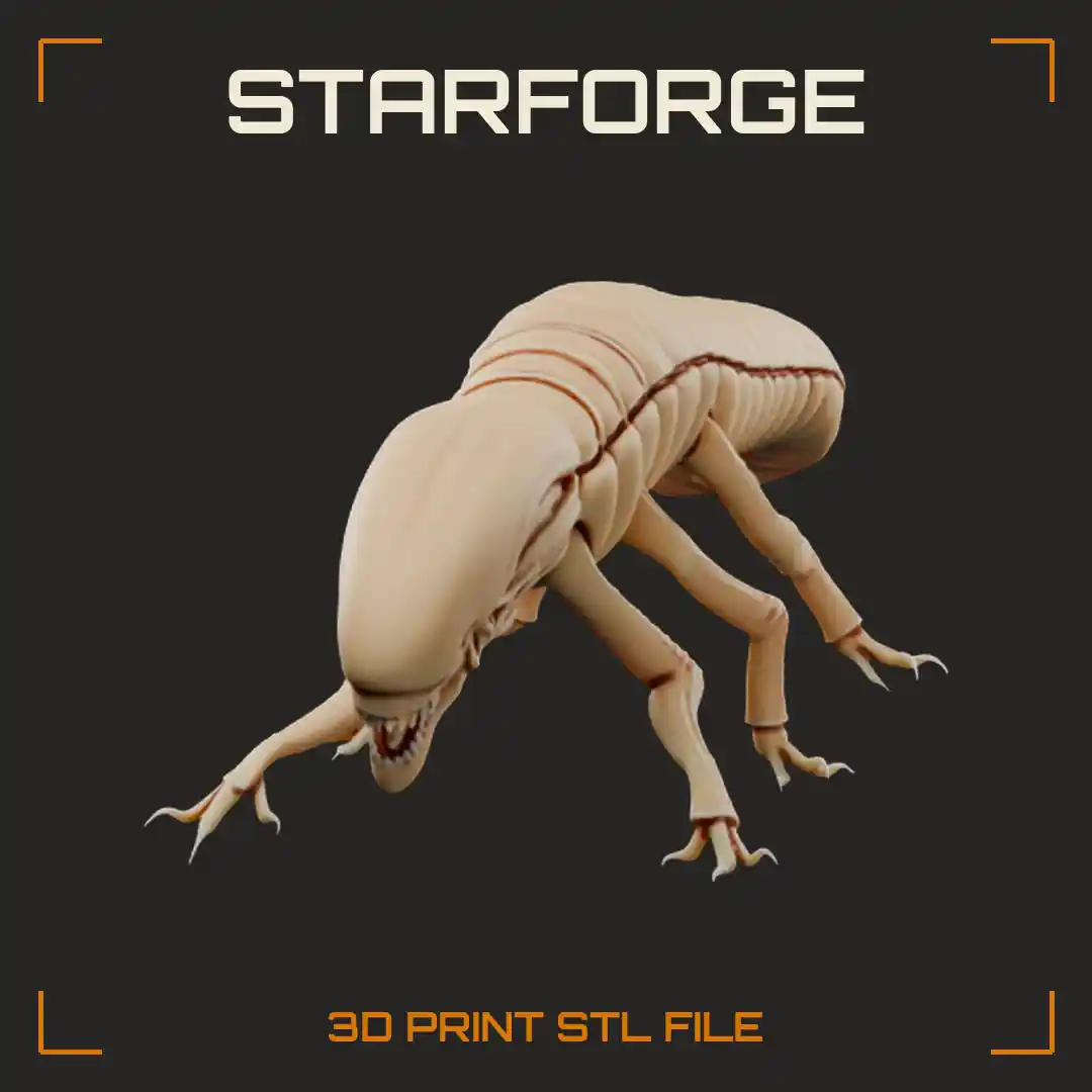 Segmented Alien Larva with Elongated Ridged Head Six Spindly Legs and Curled Tail