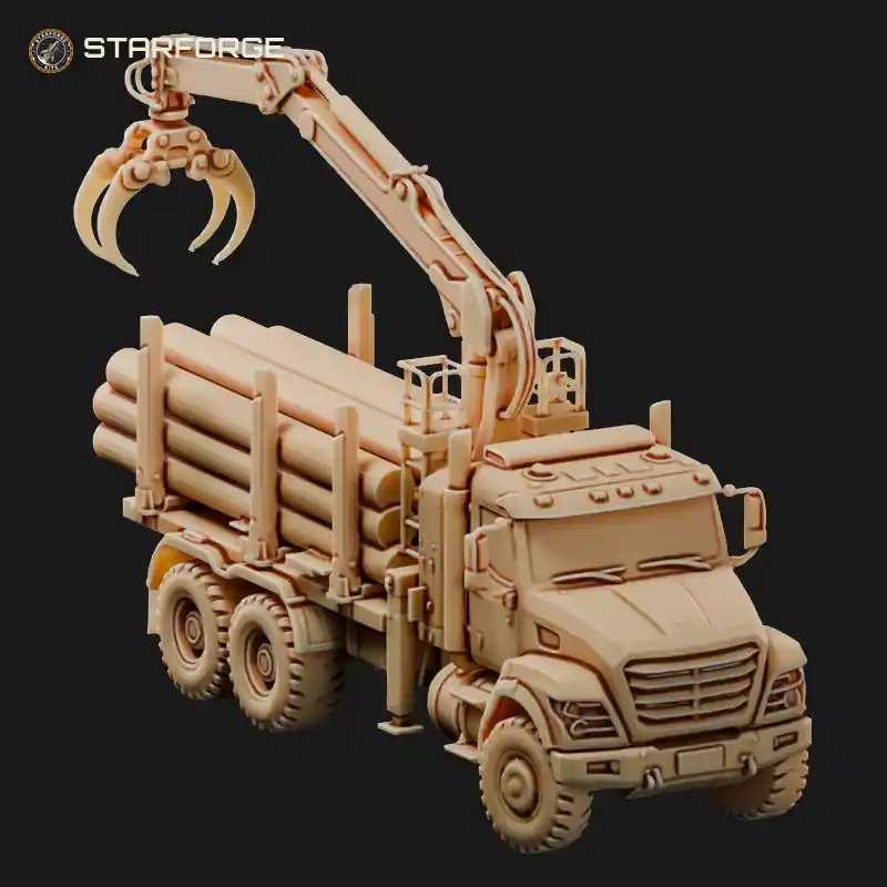 Self Loading Logging Truck With Knuckle Boom Crane Log Bunks And Stakes