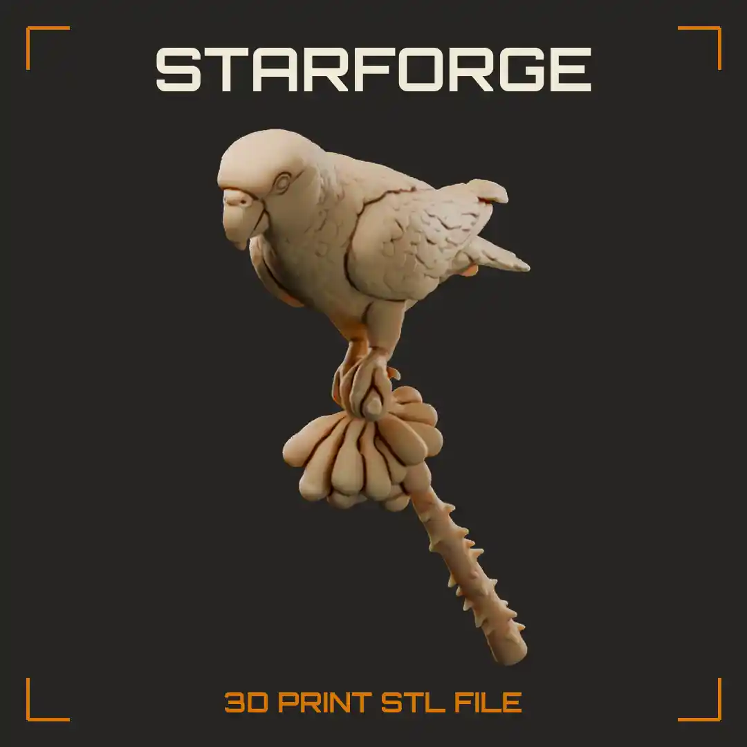 Senegal Parrot Perched With Grey Head Green Back Yellow Underside And Short Tail - 3D Printable STL File