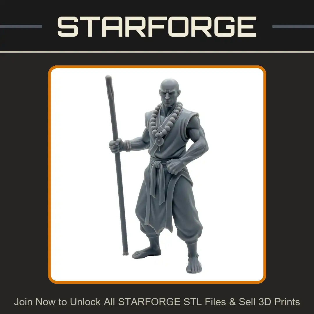 Shaolin Monk Bo Staff Quarterstaff Prayer Beads Mala Necklace Muscular Barefoot Bald - 3D Printable STL File