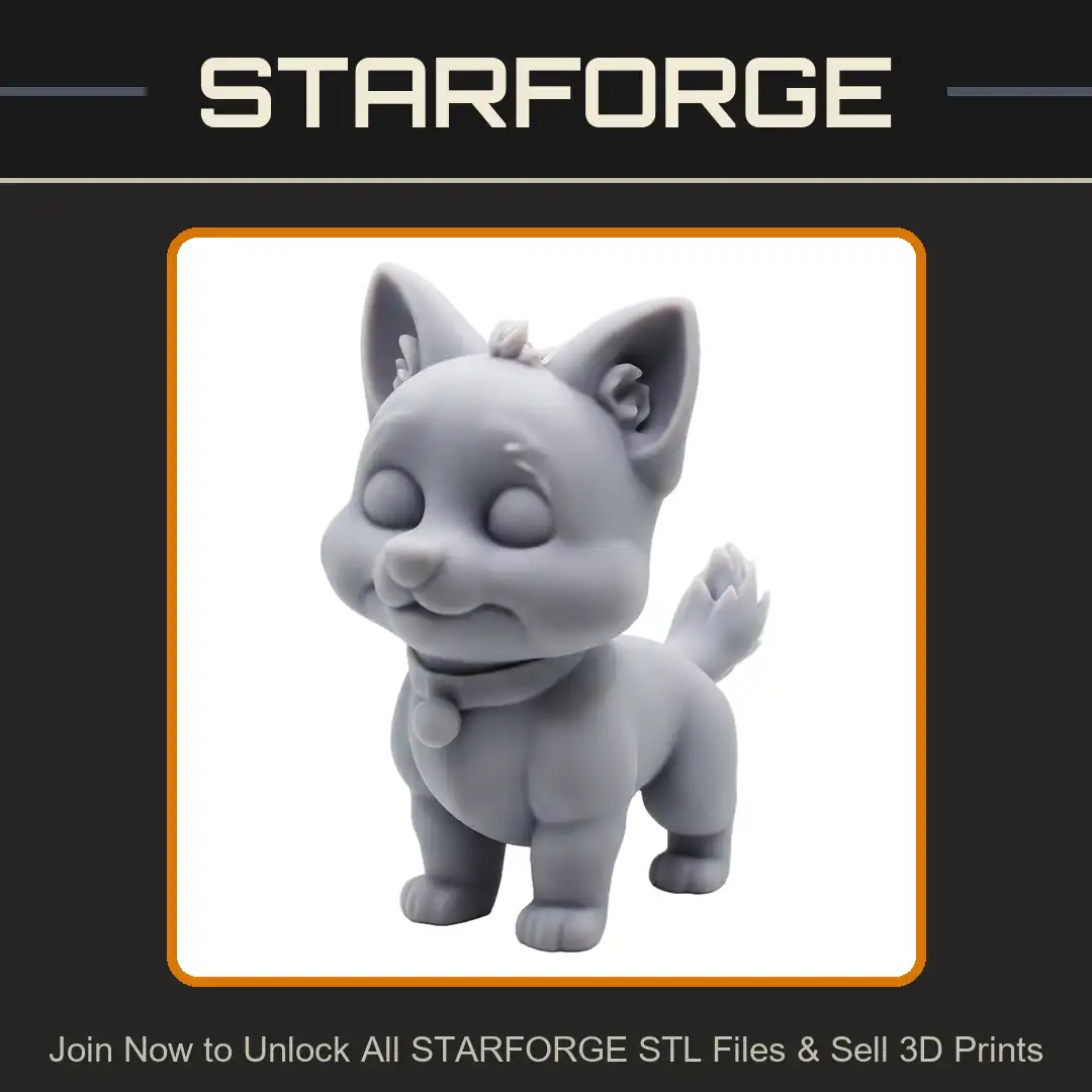 Shiba Inu Puppy Dog Chibi Standing Smiling Closed Eyes Collar Bell Curled Tufted Tail - View 1 of 2