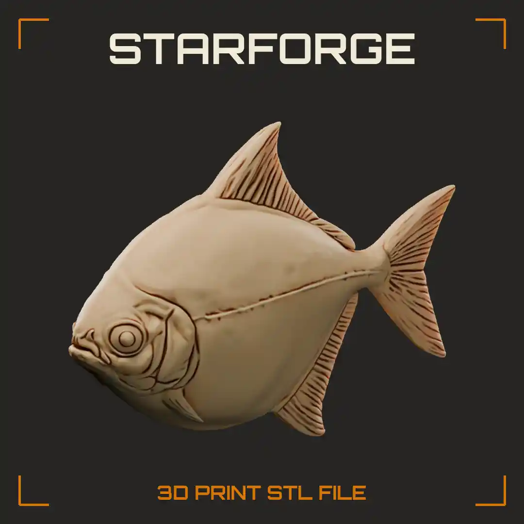 Silver Dollar Fish Side View With Round Disc Body Sickle Anal Fin And Forked Tail