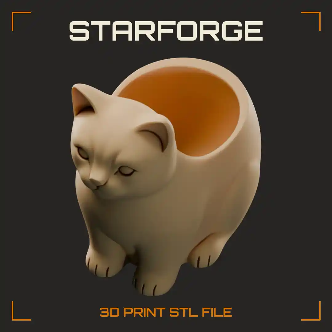 Sitting Cat Planter with Wide Back Bowl Curled Tail and Pointed Ears