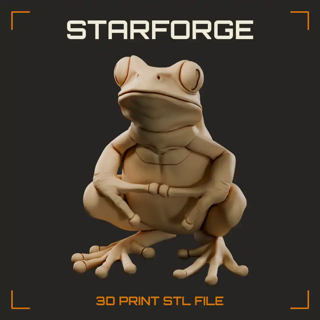 Sitting Mutant Tree Frog with Bulging Eyes Plated Belly and Long Splayed Toes