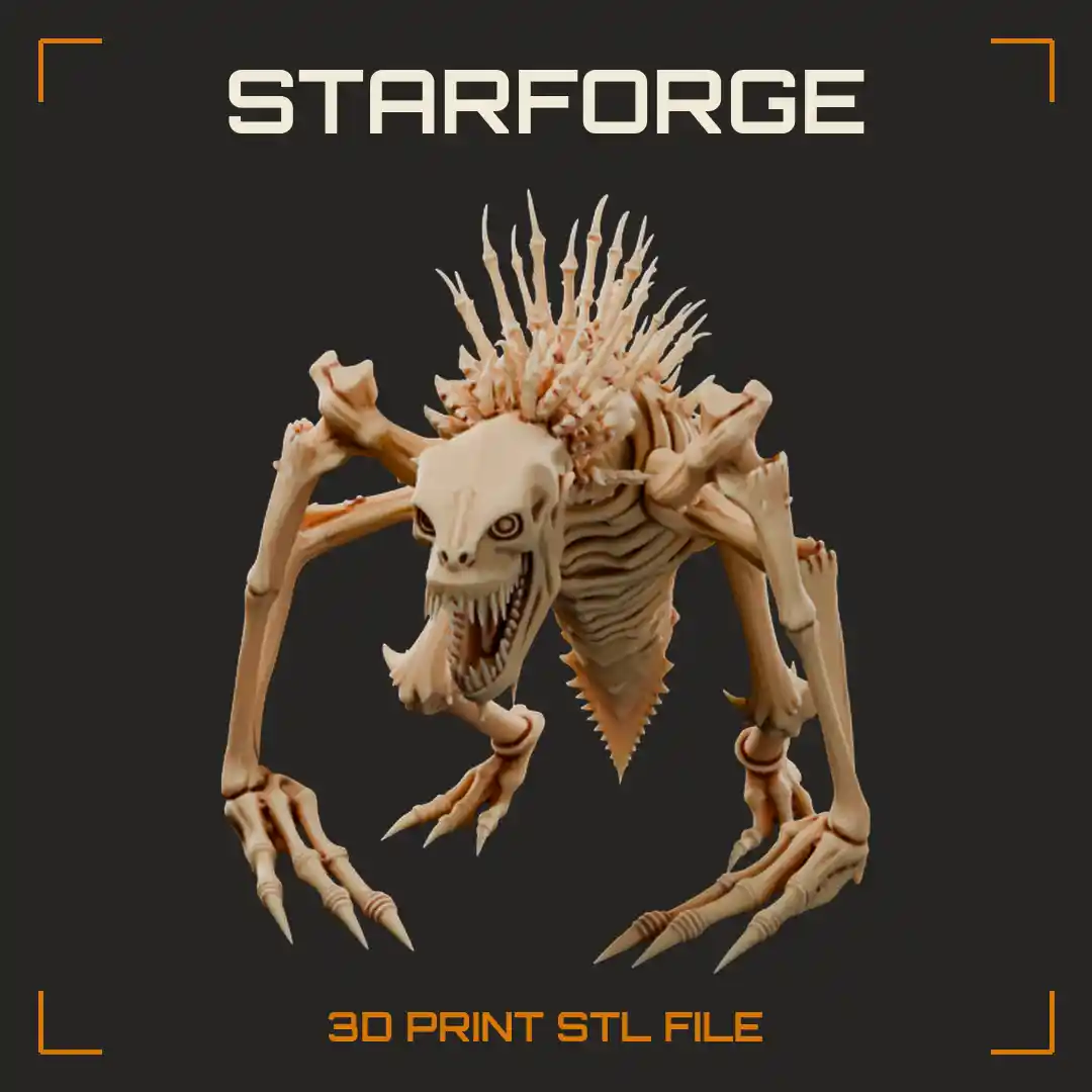 Skeletal Bone Crawler with Spiked Spine Fanged Skull and Long Clawed Limbs - 3D Printable STL File