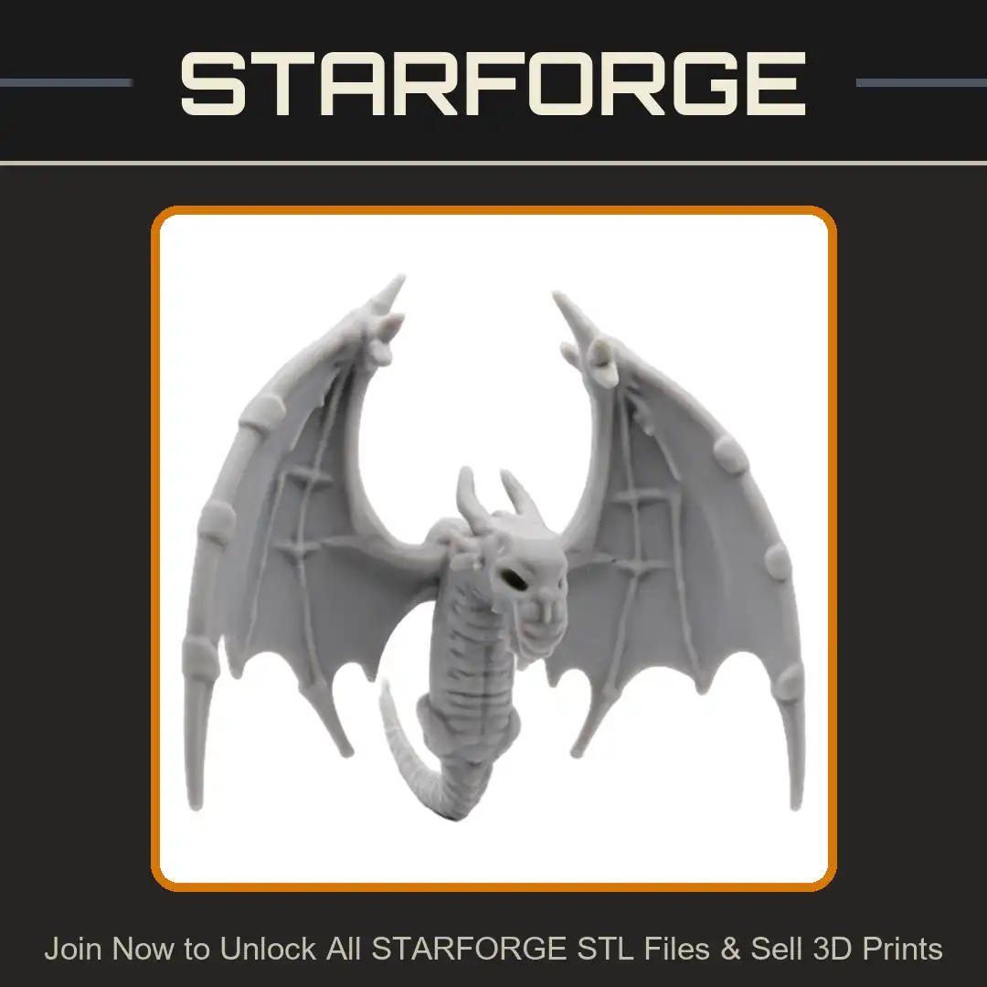 Skeletal Winged Serpent Bone Dragon Undead Wyrm Skull Horns Ribbed Segmented Tail - 3D Printable STL File