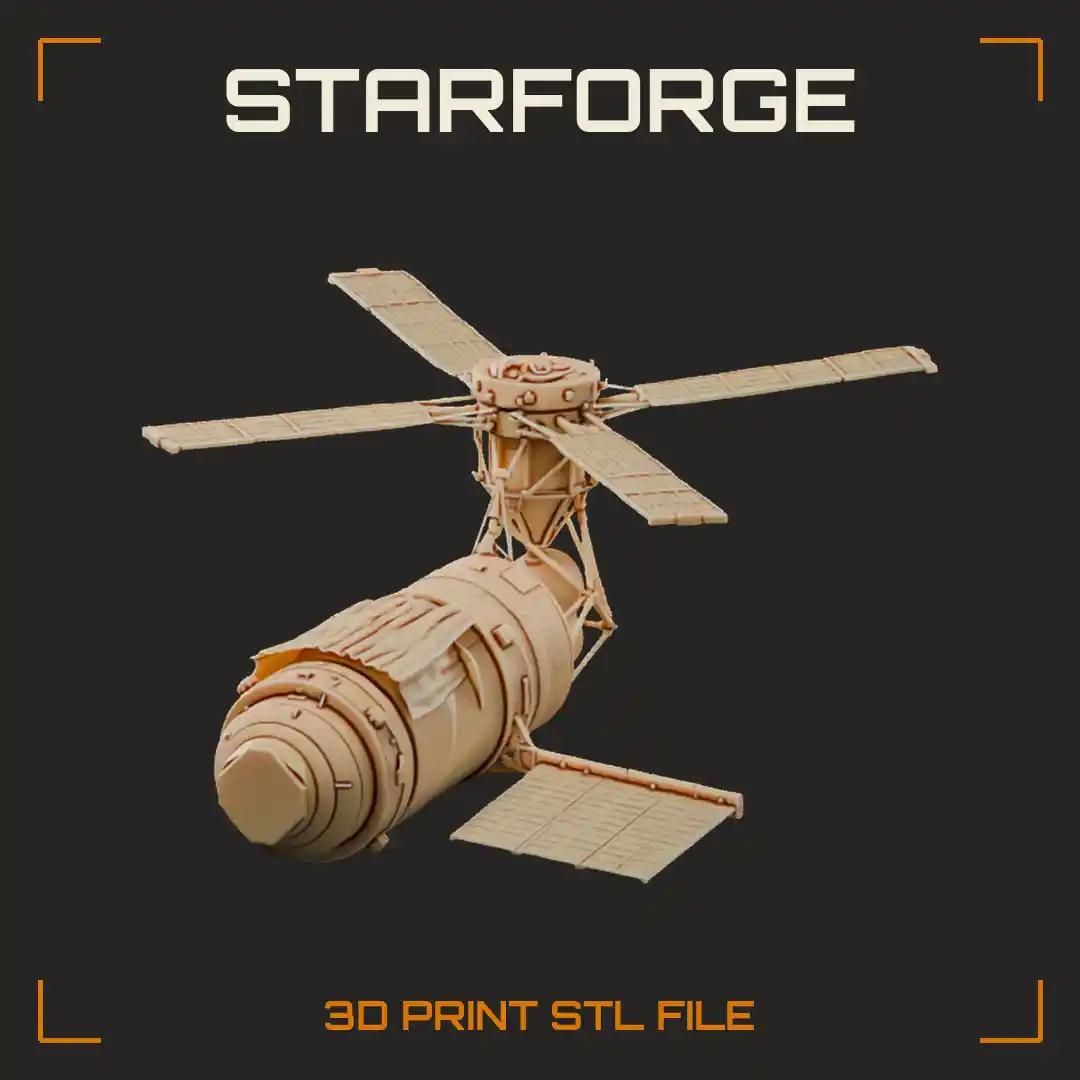 Skylab Space Station with Gold Sunshade Telescope Mount Windmill Solar Arrays and Single Wing Panel