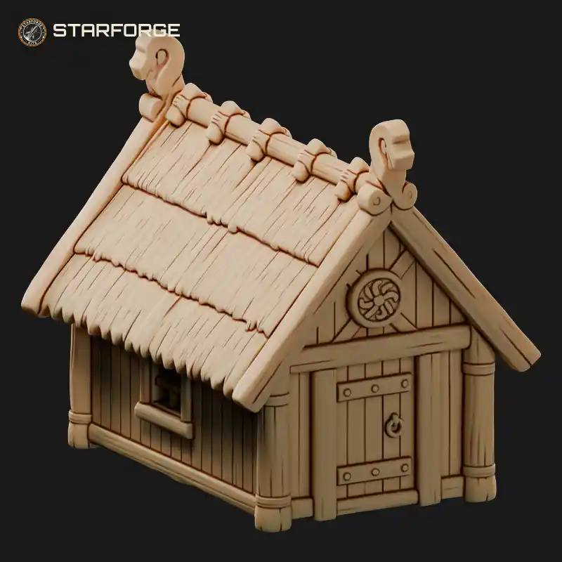 Small Medieval Viking House with Turf Roof Wattle Walls and Timber Door