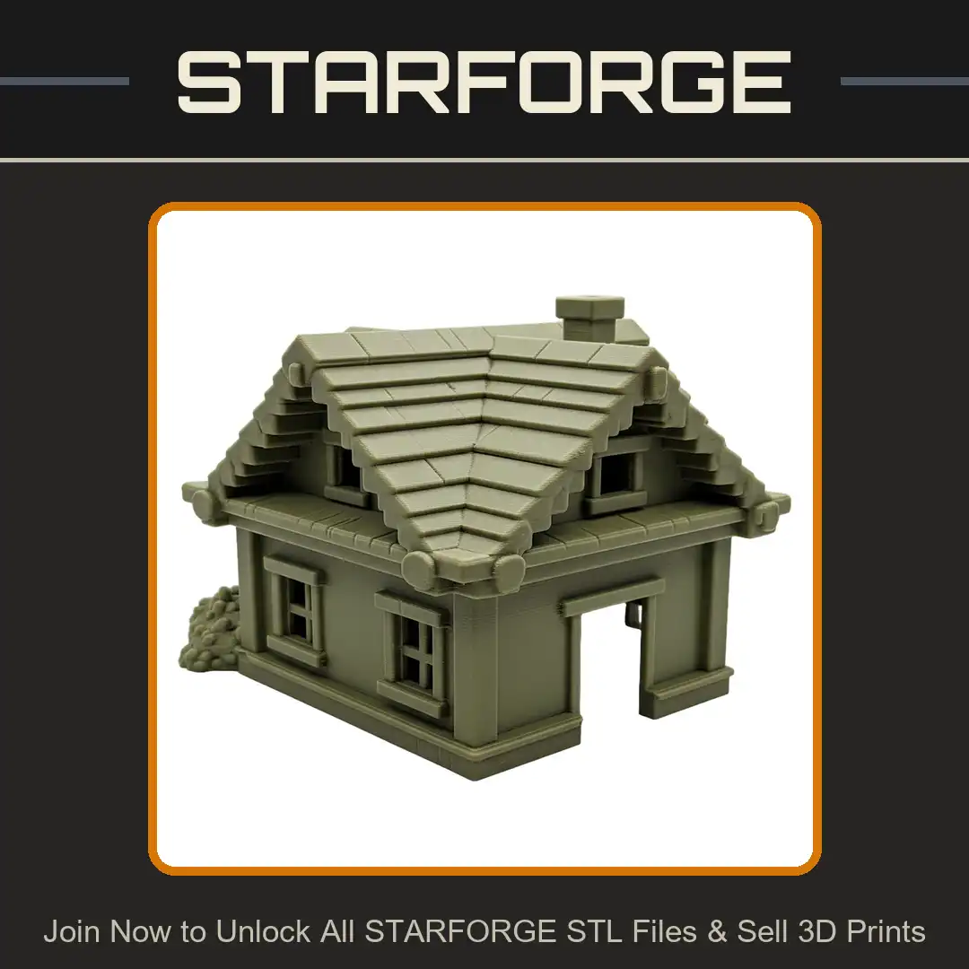 Small Stylized Rustic Village Cottage Gabled Plank Roof Chimney Stone Rubble Pile House - View 1 of 2