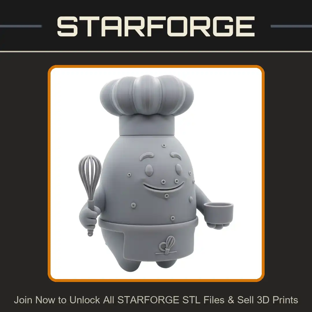 Smiling Baker Chef Dough Creature Toque Hat Apron Whisk Mixing Bowl Baking Mascot - View 1 of 2