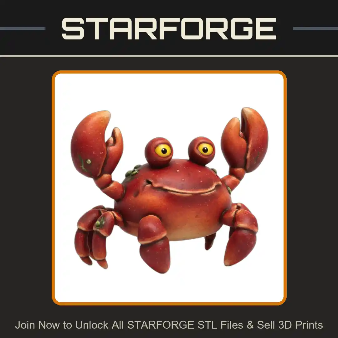 Smiling Cartoon Crab Figurine with Raised Claws - 3D Printable STL File