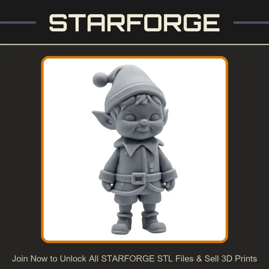 Smiling Chibi Christmas Elf Gnome Pointed Ears Floppy Pom Pom Hat Belted Tunic Cuffed Boots - View 1 of 2