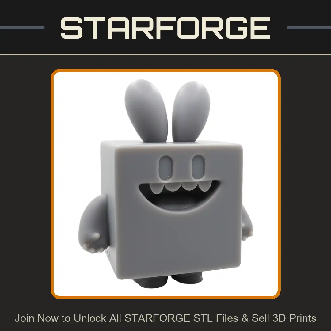 Smiling Cube Monster Bunny Rabbit Long Ears Wide Grin Teeth Tongue Square Block Mascot - View 1 of 2