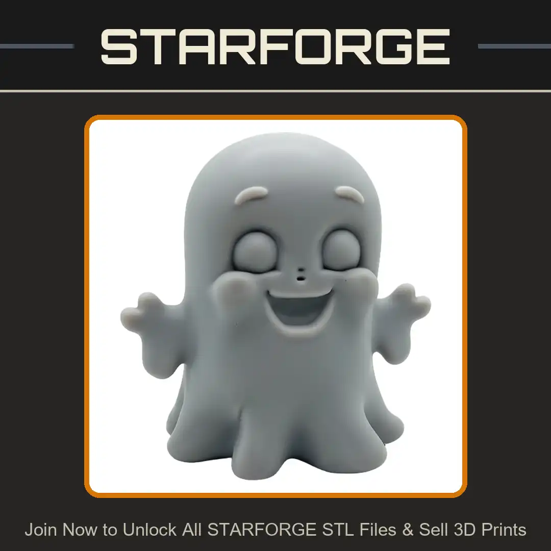 Smiling Friendly Cartoon Ghost Waving Hands Puffed Cheeks Spirit Chibi Cute Halloween - View 1 of 2