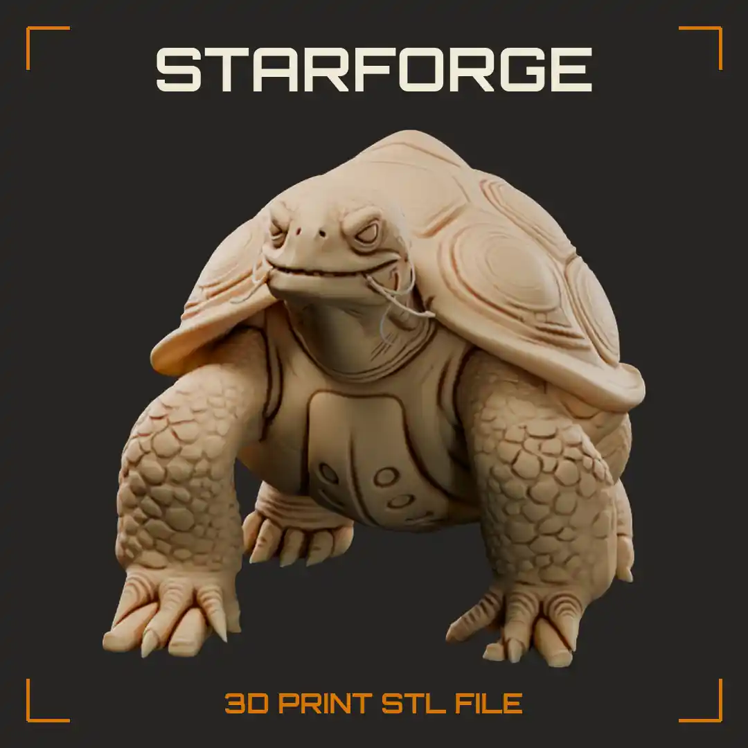 Snarling Dragon Turtle Spirit with Whiskered Face Scaled Legs and Ringed Shell Plates