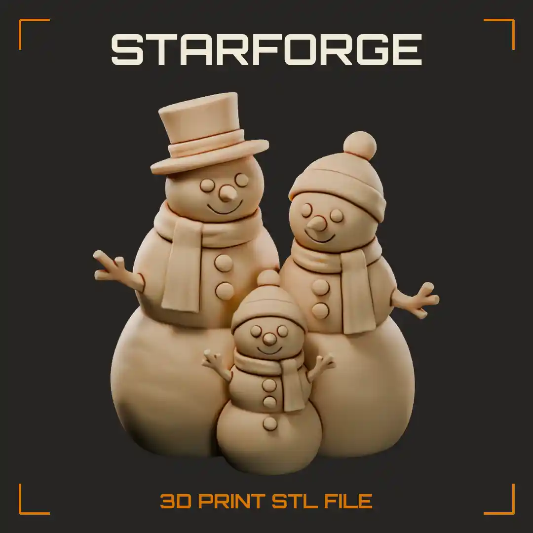 Snowman Family Of Three Snowmen With Scarves Hats And Stacked Snowballs