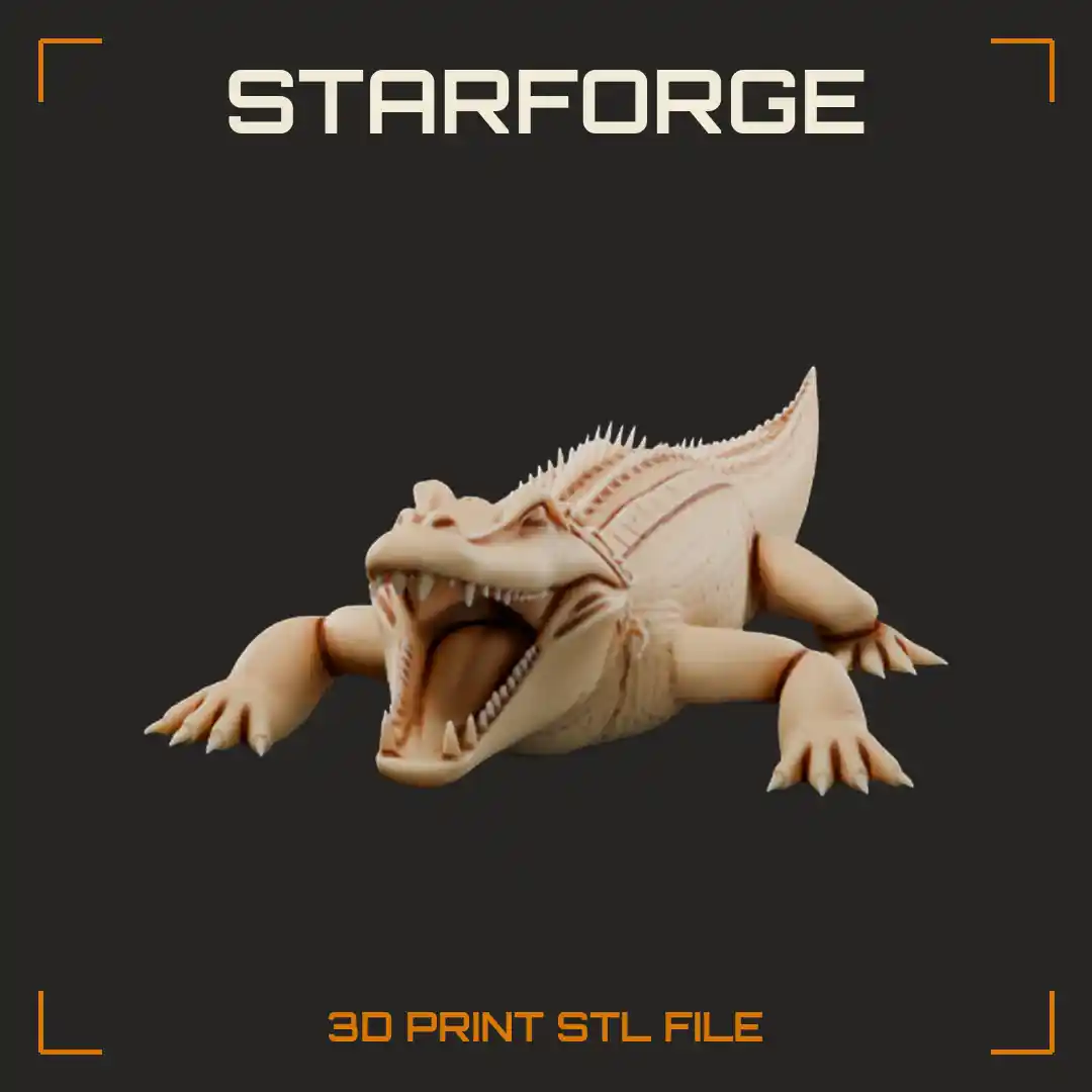 Sobek Sacred Crocodile with Gaping Jaws Ridged Scales and Ornate Banded Collar - 3D Printable STL File