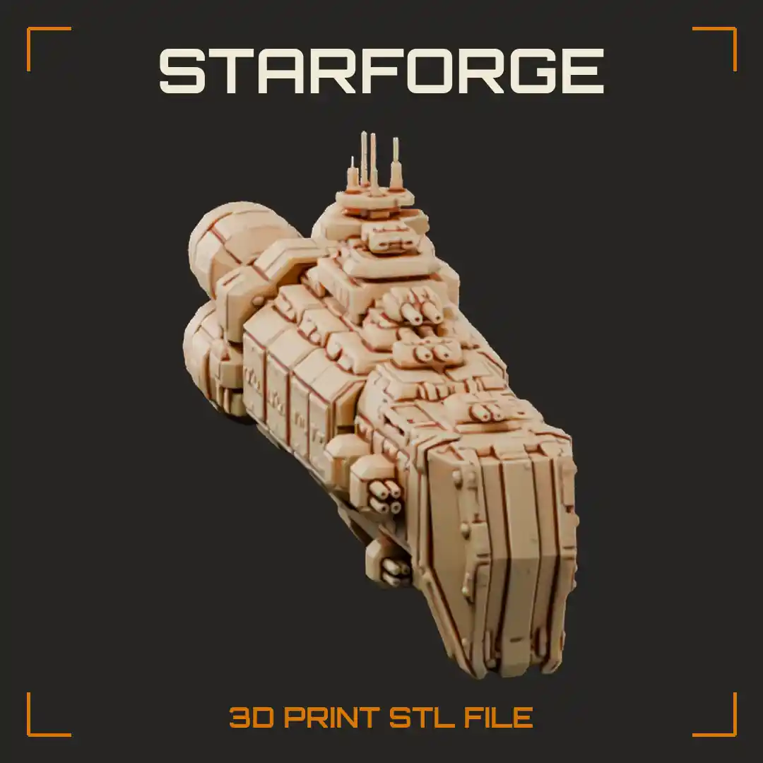 Space Dreadnought With Armored Ram Prow Broadside Gun Batteries And Engine Bank