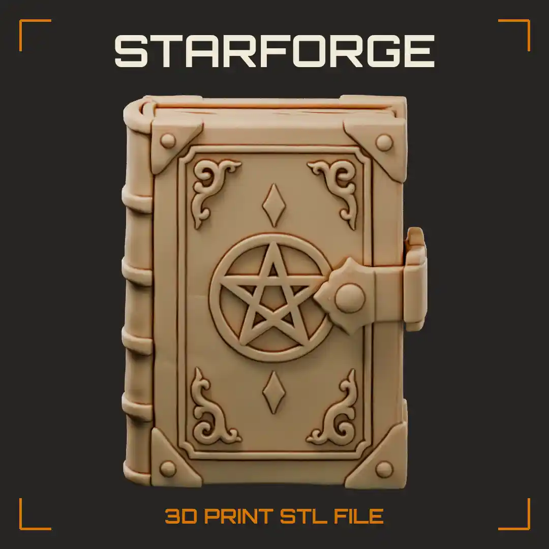 Spellbook with Leather Clasp Metal Corner Guards Raised Bands and Pentacle Cover