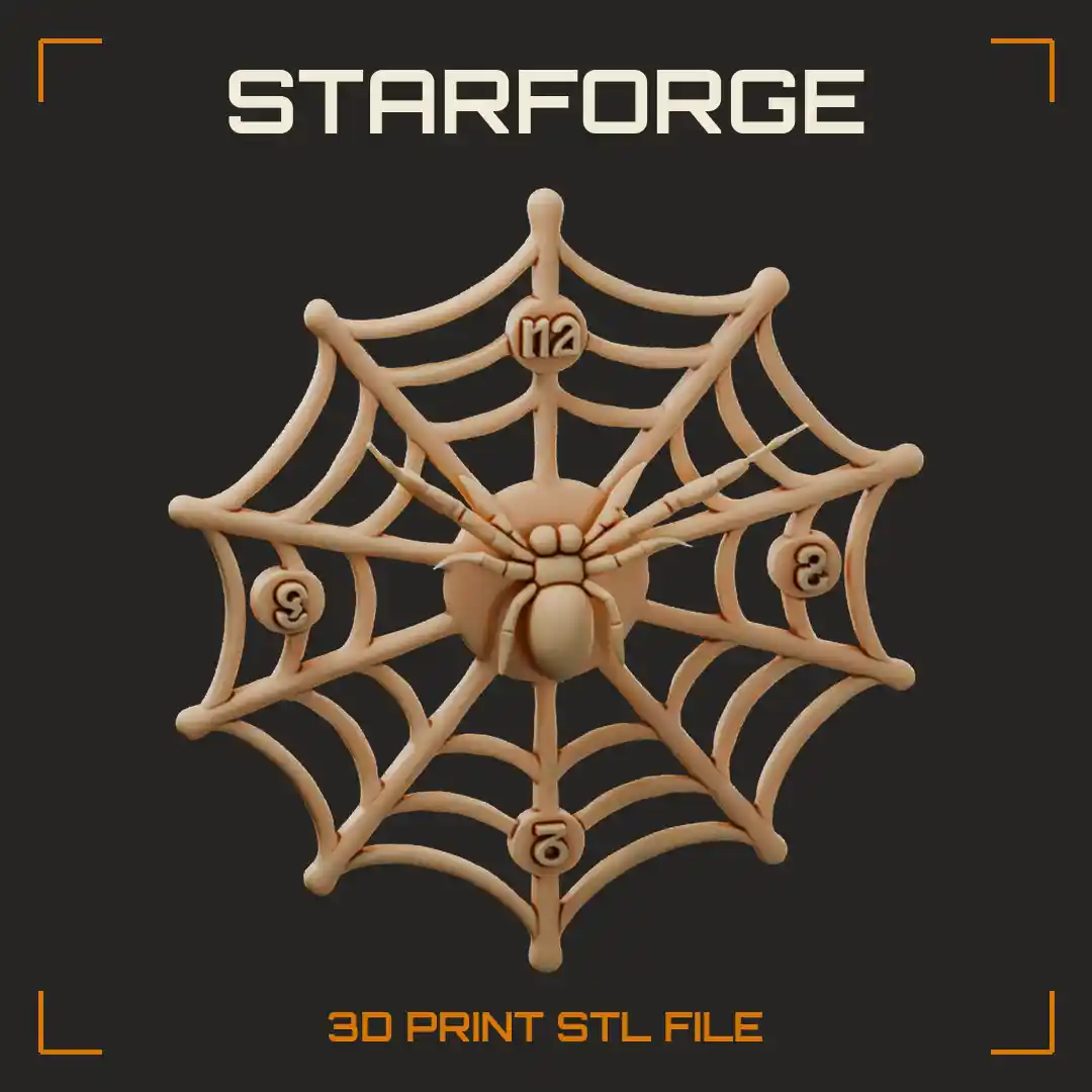 Spider Web Clock With Spider Hands Radial Threads Numerals And Round Frame