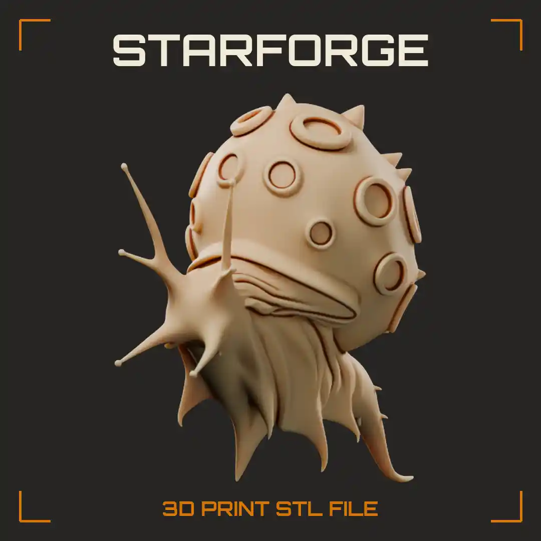 Spiked Alien Snail with Ringed Pod Shell Branching Antennae and Barbed Tail