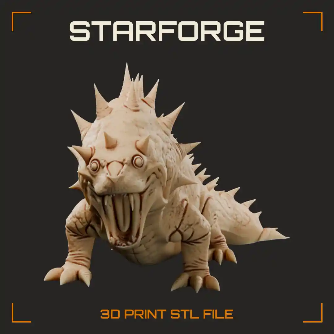 Spiked Armored Lizard Beast with Gaping Fanged Maw and Scaled Tail