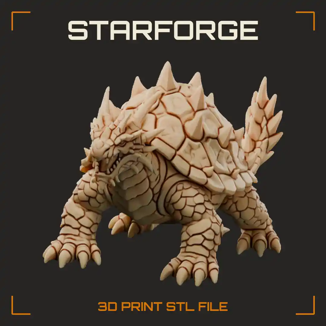 Spiked Dragon-Headed Tortoise Monster with Cobbled Carapace Clawed Legs and Barbed Tail - 3D Printable STL File
