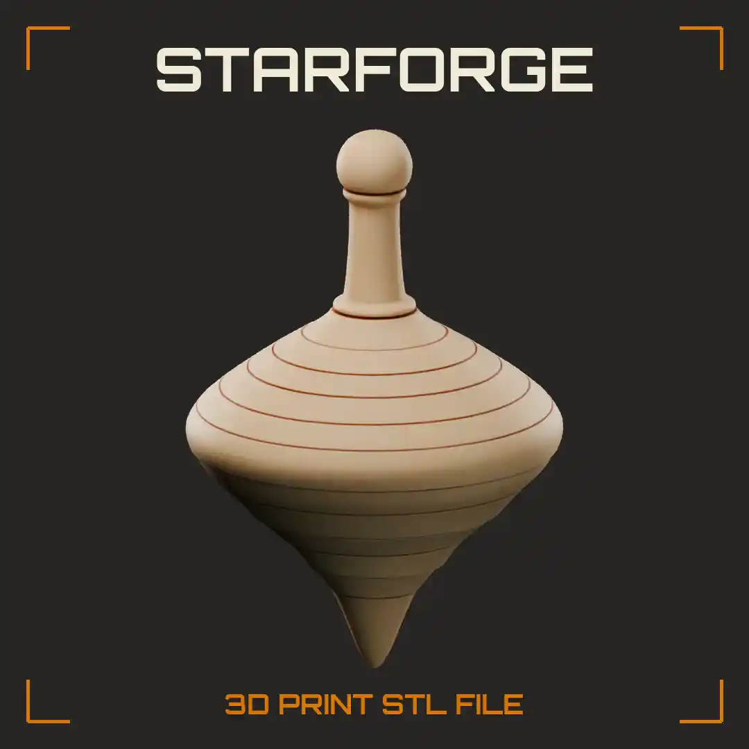 Spinning Top with Striped Body Pointed Tip and Wooden Handle Knob