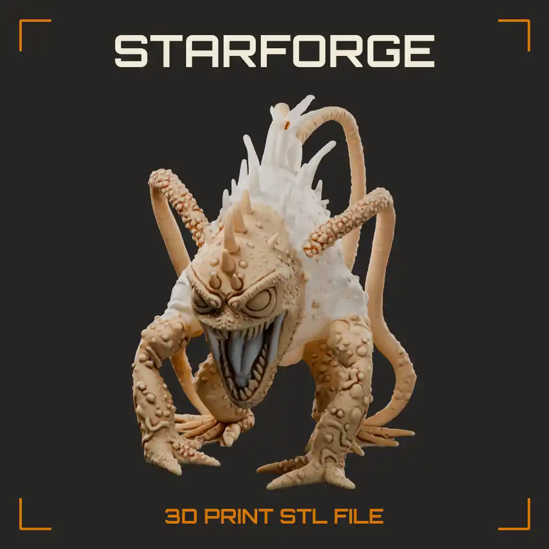 Spiny Coral Sea Monster with Fanged Maw Curling Tentacles and Webbed Claws - 3D Printable STL File
