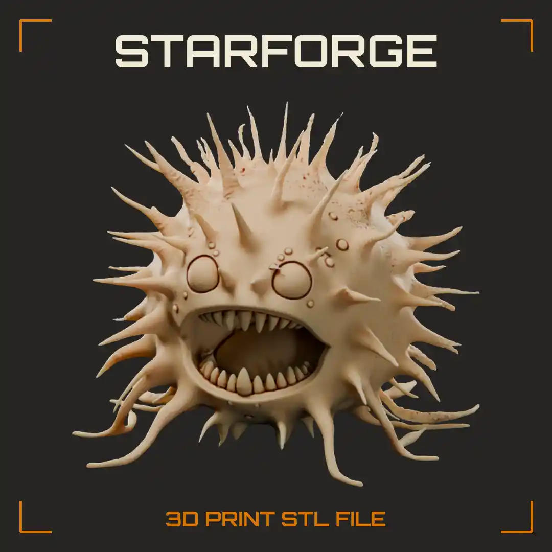 Spiny Sea Urchin Monster with Bulging Eyes Fanged Grin and Tentacle Legs
