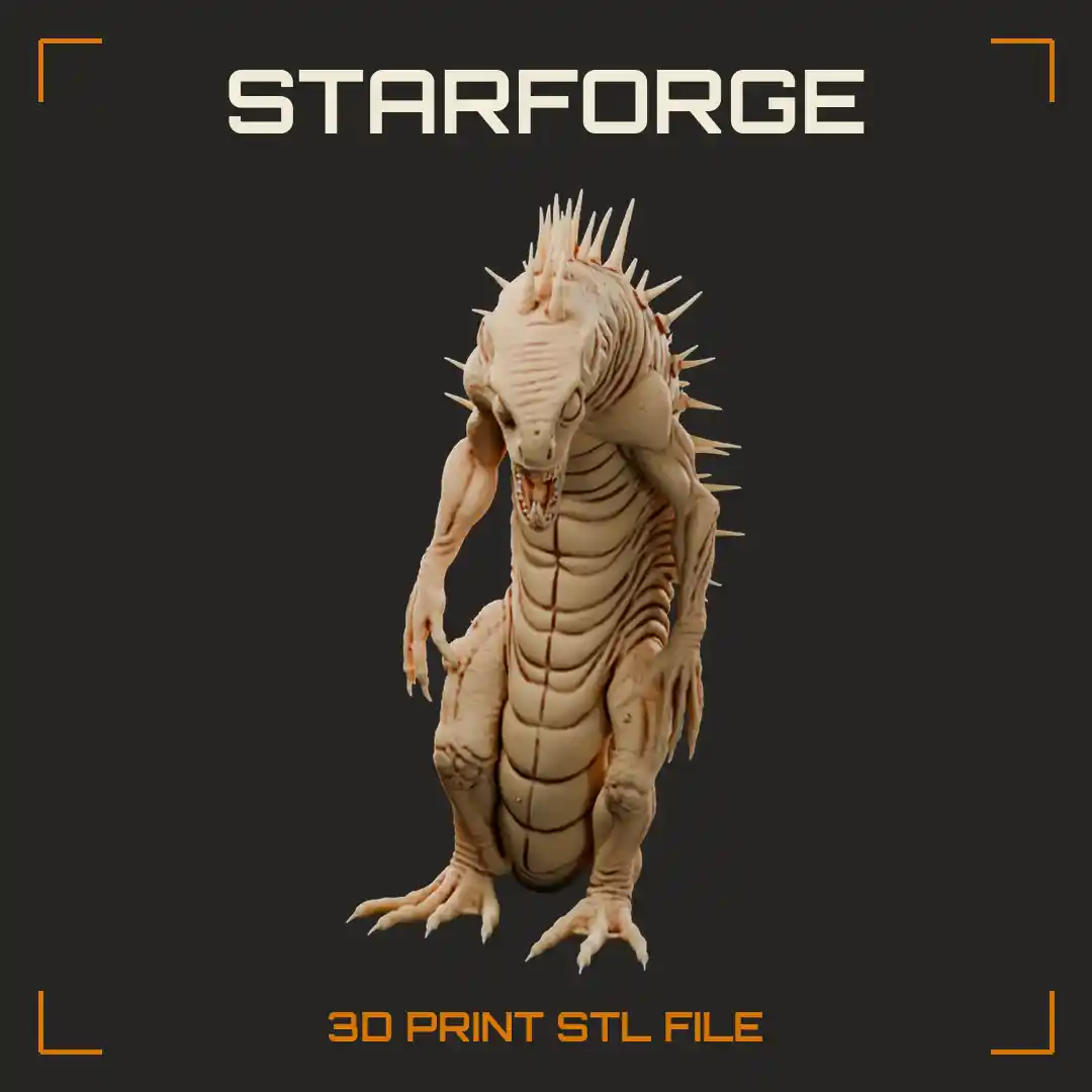 Spiny Segmented Worm Monster with Clawed Arms and Curled Ringed Tail