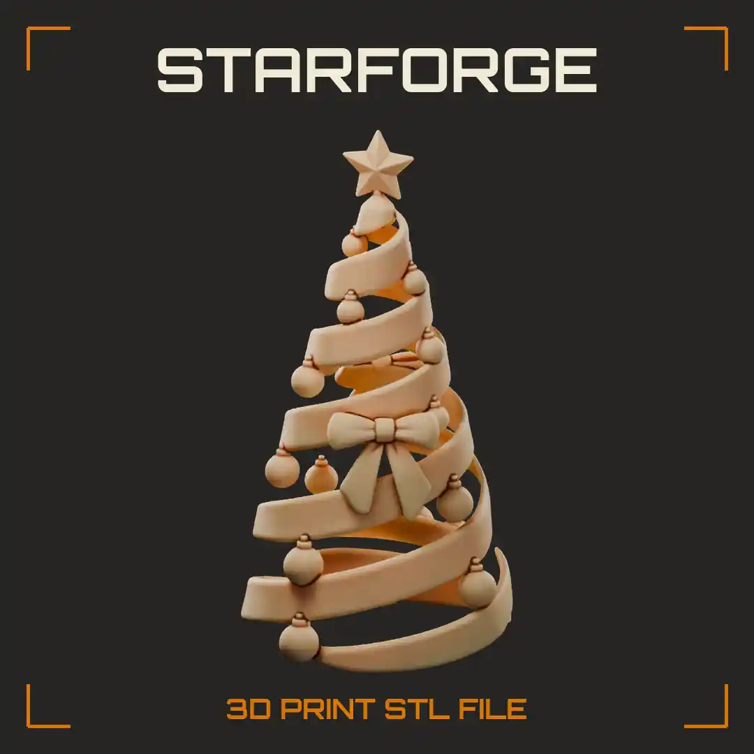 Spiral Christmas Tree With Wrapped Ribbon Garland Star Top And Round Base