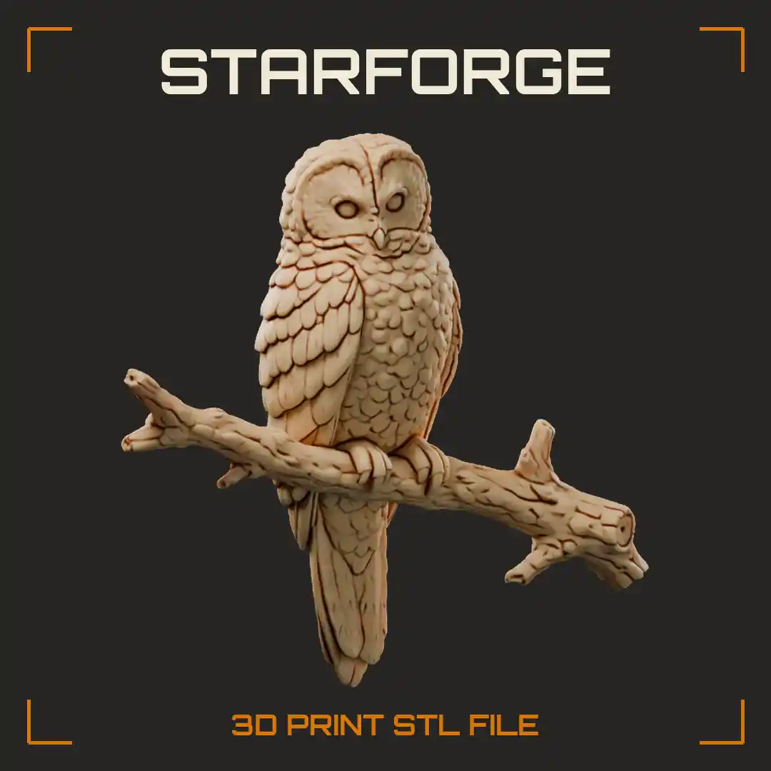 Spotted Owl Perched on Branch with White Spotted Brown Plumage Round Head and Dark Eyes