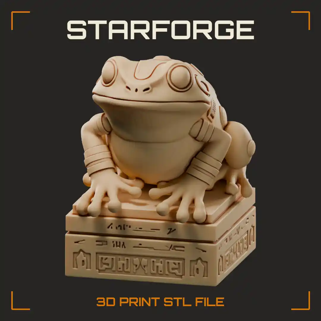 Spotted Toad Idol with Banded Forelegs on Hieroglyph Carved Plinth - 3D Printable STL File