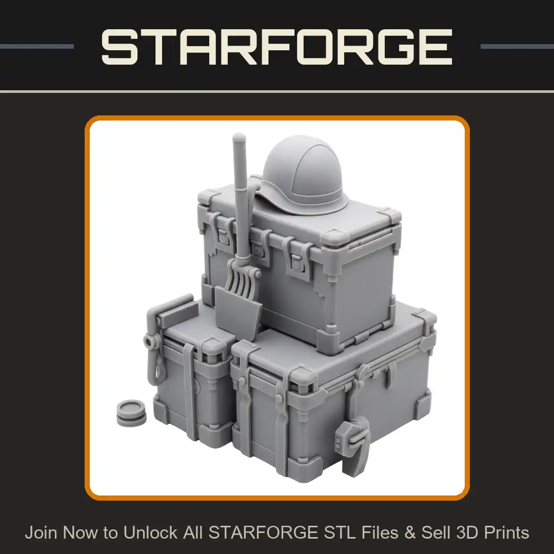 Stacked Military Supply Crates M1 Steel Helmet Trench Shovel Cargo Case Hook Latch - 3D Printable STL File