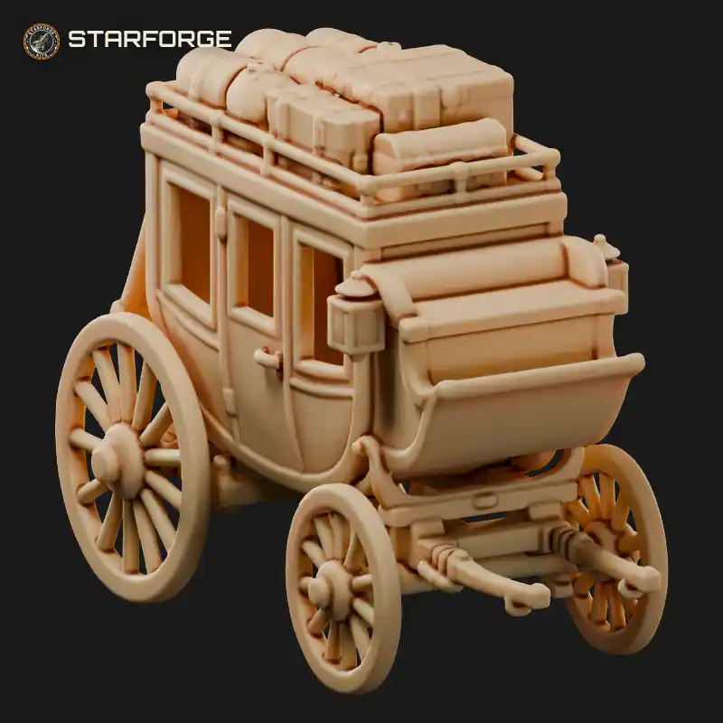 Stagecoach With Roof Luggage Rack Spoked Wheels Leather Springs And Lanterns