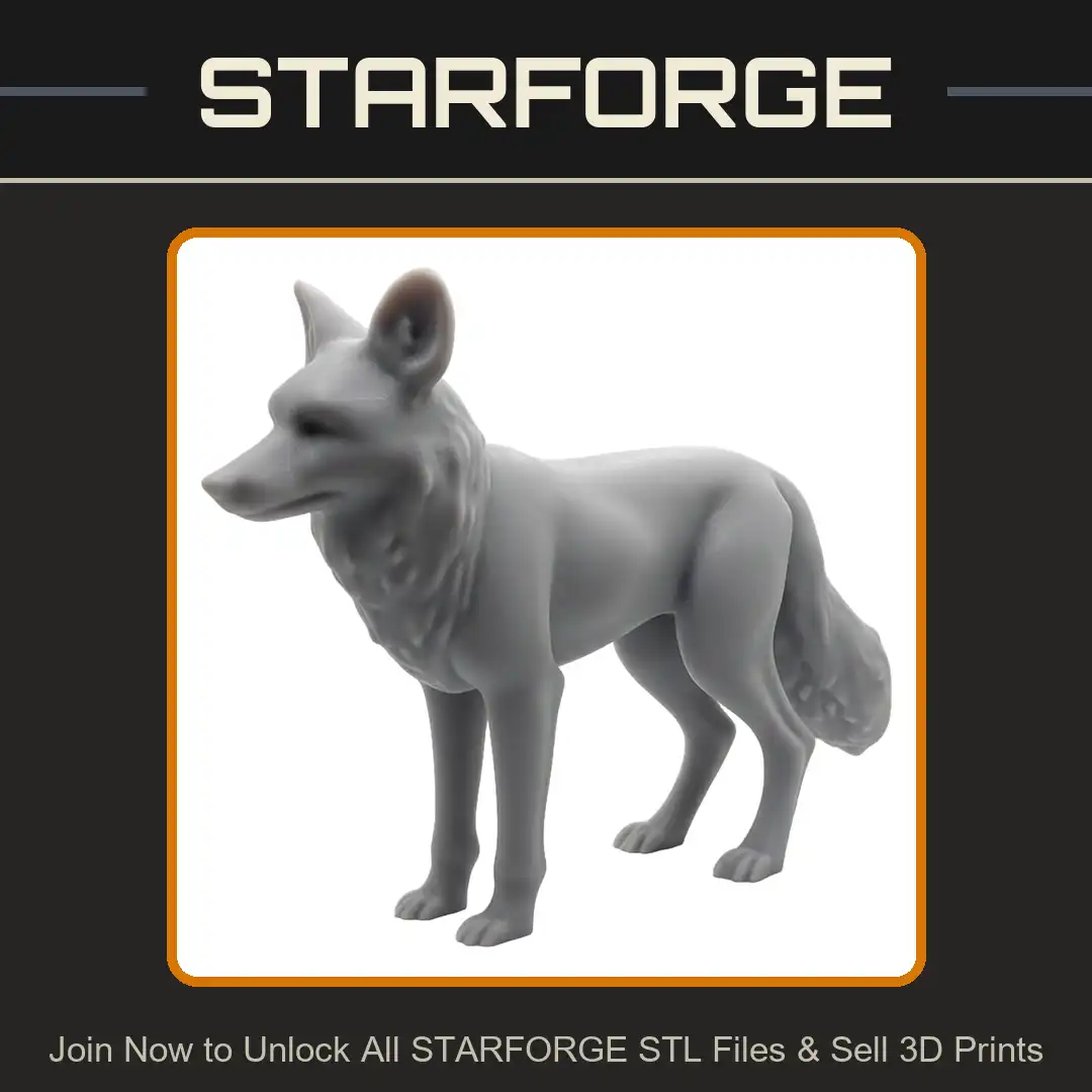 Standing Alert Timber Wolf Canine Pointed Ears Bushy Tail Thick Fur Mane Wild Dog Predator - 3D Printable STL File