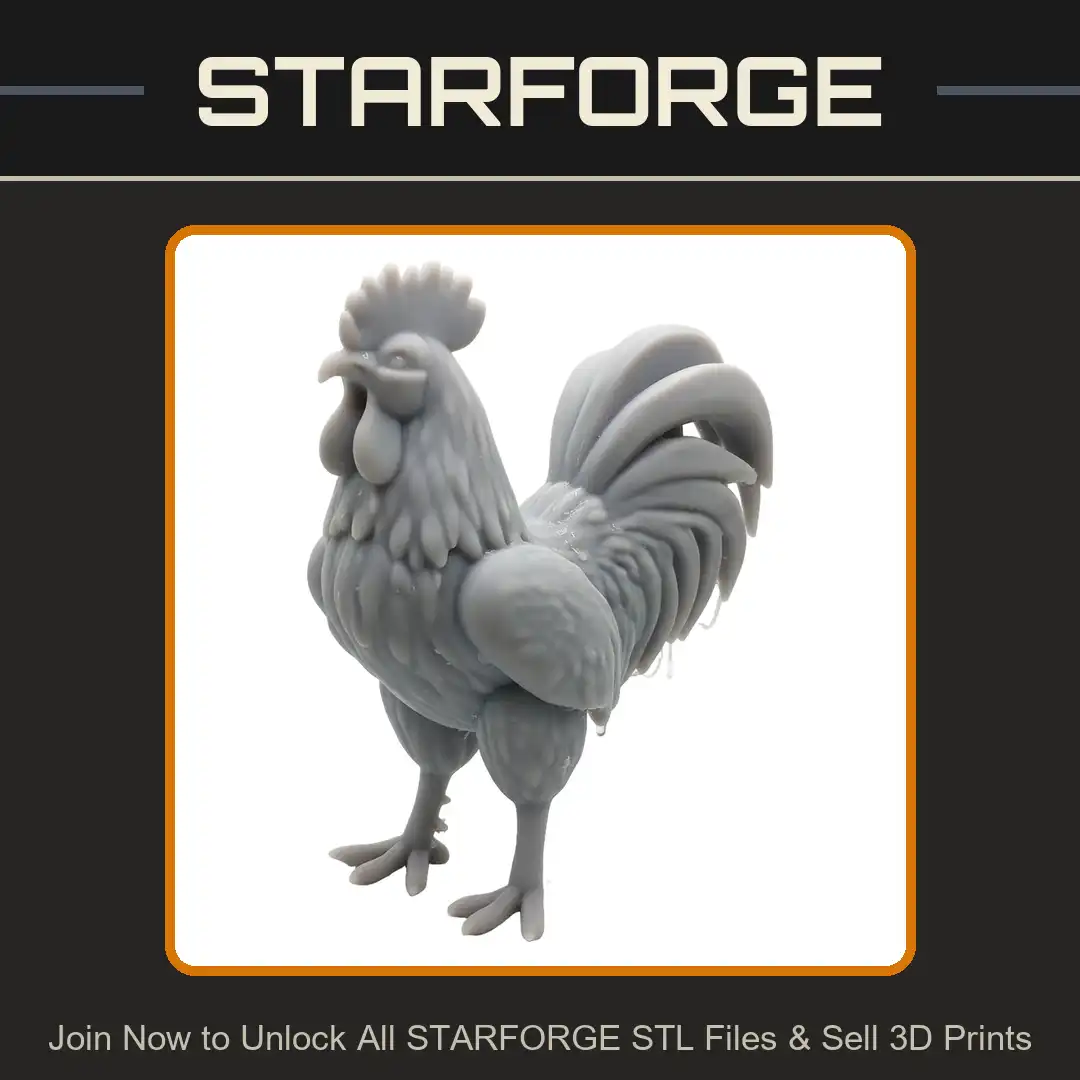 Standing Chicken Rooster Cockerel Poultry Bird Comb Wattle Hackles Tail Feathers Spurs - 3D Printable STL File