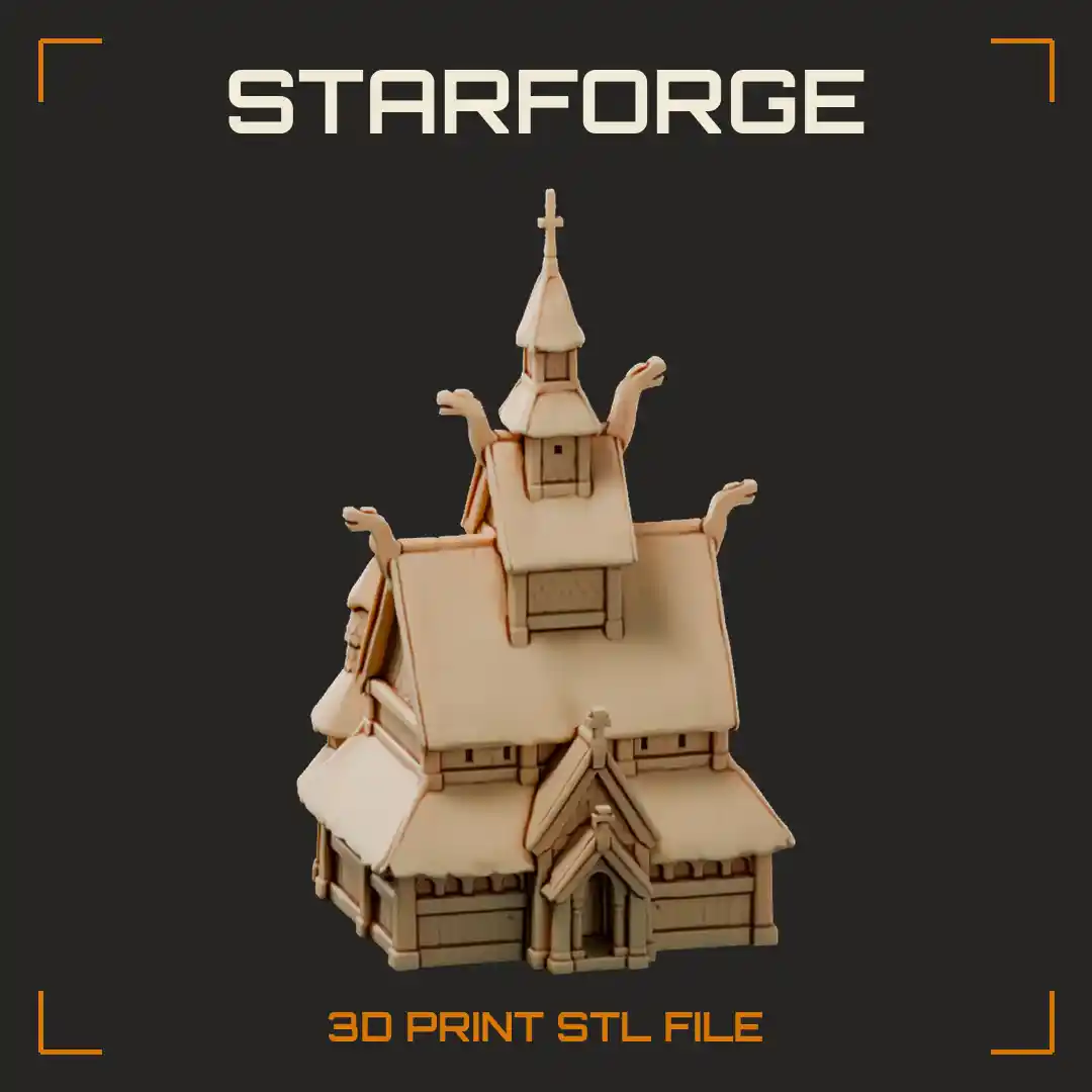 Stave Church With Snowy Tiered Roofs Dragon Gables And Carved Portal