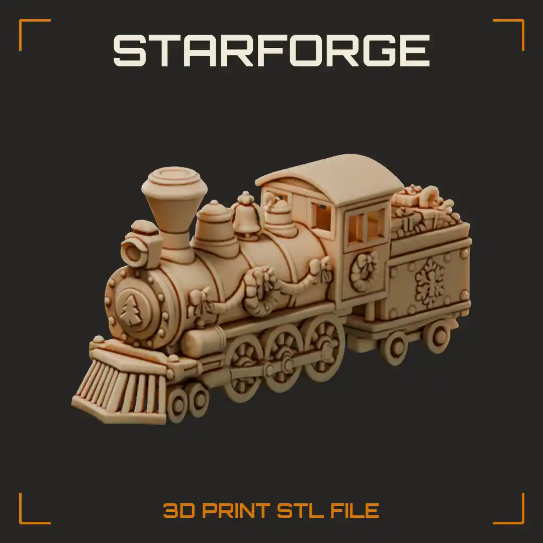 Steam Christmas Train Engine With Smokestack Cowcatcher Cab And Spoked Wheels